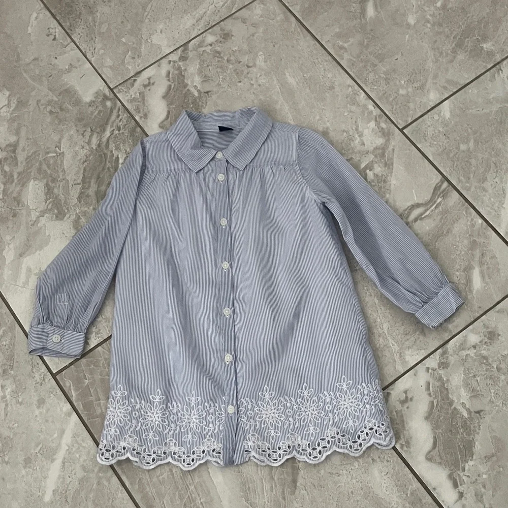 BABY GAP Girl Blue Striped Long Sleeves Cotton Blend Shirt Dress | 3